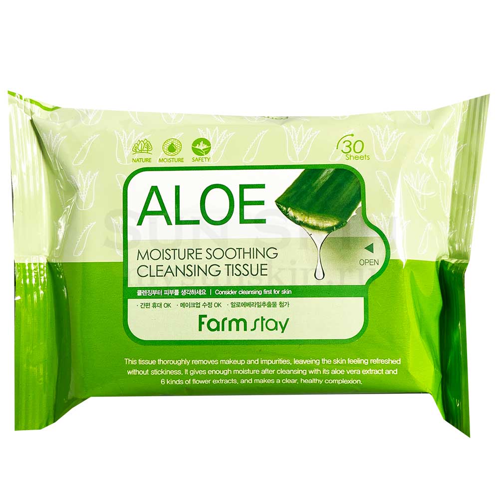 Очищающие увлажняющие салфетки с экстрактом алоэ FarmStay Aloe Moisture Soothing Cleansing Tissue