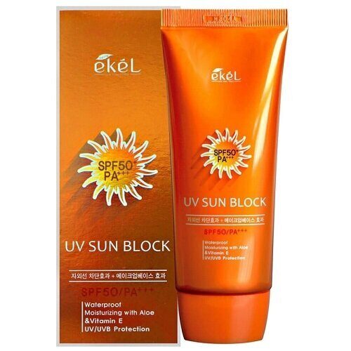 Солнцезащитный крем с экстрактом алоэ и витамином Е EKEL UV Sun Block SPF50 PA+++